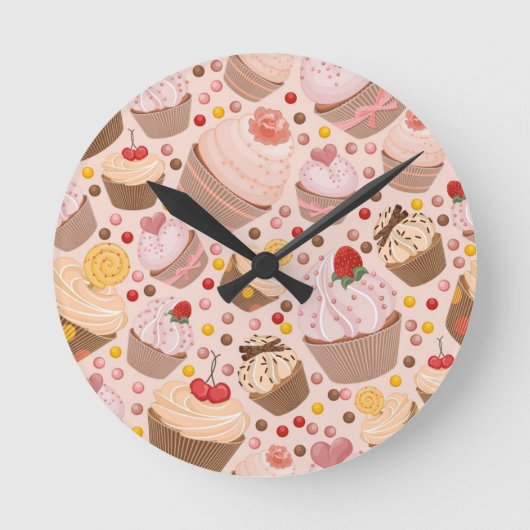 お祝いのカップケーキのパターン ラウンド壁時計 (正面)
