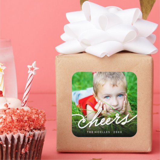 お祝いのカリグラフィー スクリプト 現代の写真 ホリデー スクエアシール (パーティー)