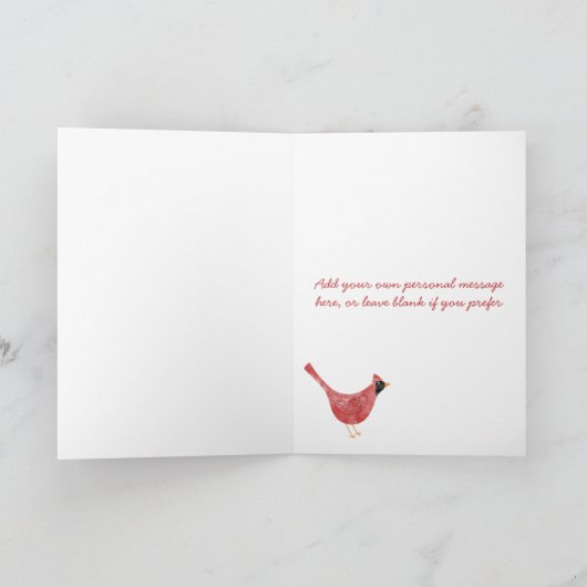 お祝いのカーディナル鳥の水彩画パーソナライズ シーズンカード (内部)