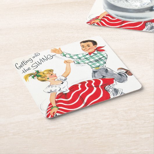 お祝いのクリスマスのダンスのカップルのパーティーのコースター スクエアペーパーコースター (アングル)