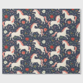 お祝いのクリスマスのユニコーン|のキャンディ・ケーン及び雪 ラッピングペーパー (フラット)