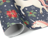 お祝いのクリスマスのユニコーン|のキャンディ・ケーン及び雪 ラッピングペーパー (ロールコーナー)