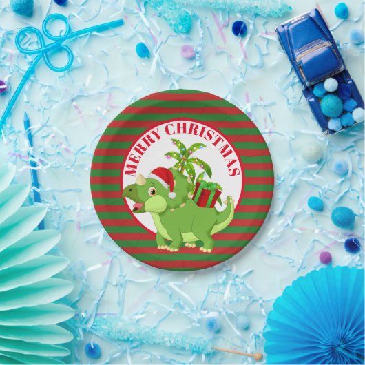お祝いのクリスマスの恐竜はメッセージの紙皿を加えます ペーパープレート (パーティー)