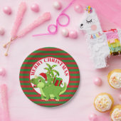 お祝いのクリスマスの恐竜はメッセージの紙皿を加えます ペーパープレート (パーティー)