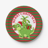 お祝いのクリスマスの恐竜はメッセージの紙皿を加えます ペーパープレート (正面)