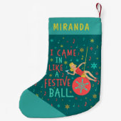 お祝いのクリスマスの球のおもしろいなクリスマスのレトロの女性 スモールクリスマスストッキング (裏面)