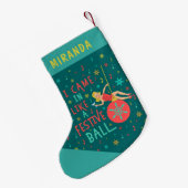 お祝いのクリスマスの球のおもしろいなクリスマスのレトロの女性 スモールクリスマスストッキング (裏面 (吊り時))