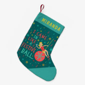 お祝いのクリスマスの球のおもしろいなクリスマスのレトロの女性 スモールクリスマスストッキング (正面 (吊り時))