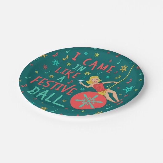 お祝いのクリスマスの球のおもしろいなクリスマスのレトロの女性 ペーパープレート (アングル)