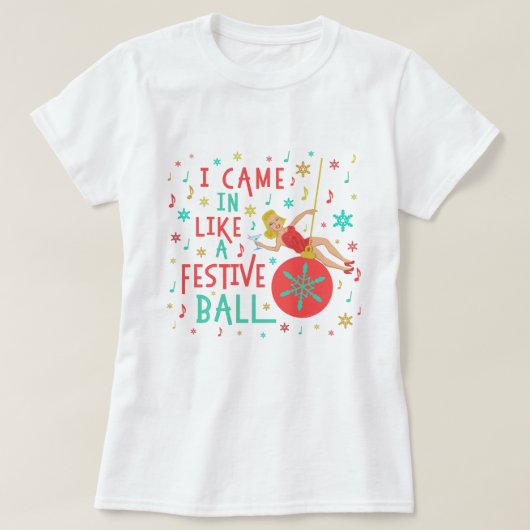 お祝いのクリスマスの球のおもしろいなクリスマスのレトロの女性 Tシャツ (デザイン正面)