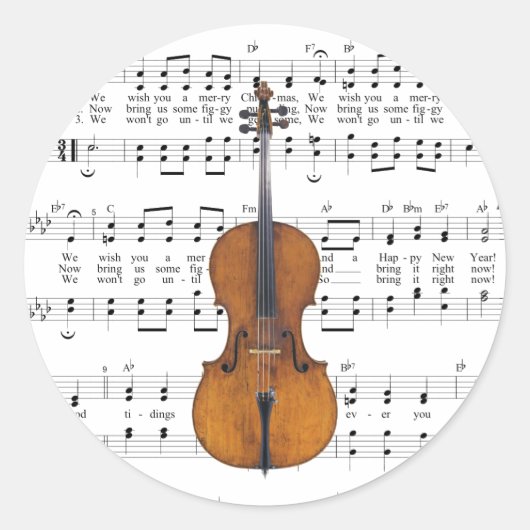 お祝いのクリスマスシートのミュージックチェロ ラウンドシール (正面)