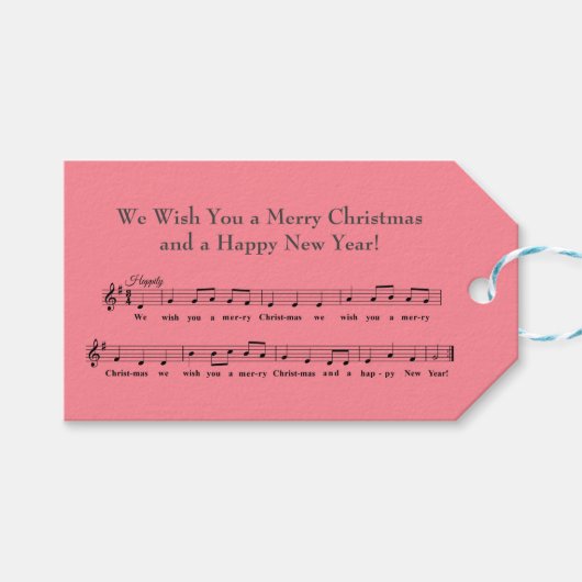 お祝いのクリスマスミュージカルピンク ギフトタグ (正面(横))