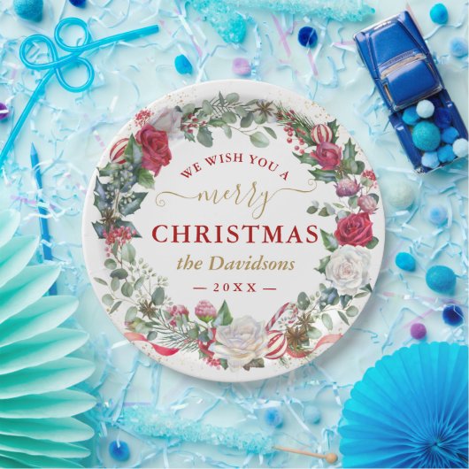 お祝いのクリスマスリースモノグラムFav ペーパープレート (パーティー)