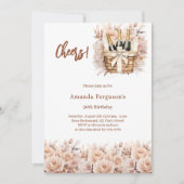 お祝いのクリーム色のバラの花束の誕生日 招待状 (正面)