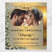 お祝いのゴールド写真 結婚したクリスマス ワインラベル (シングルラベル)