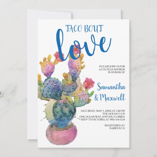お祝いのサボテンのカップルのシャワーのフェスタ 招待状 (正面)