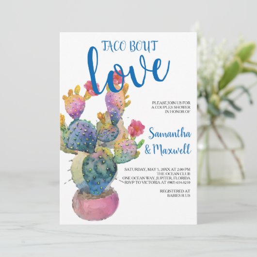 お祝いのサボテンのカップルのシャワーのフェスタ 招待状 (スタンド正面)