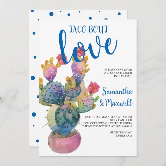 お祝いのサボテンのカップルのシャワーのフェスタ 招待状 (正面/裏面)