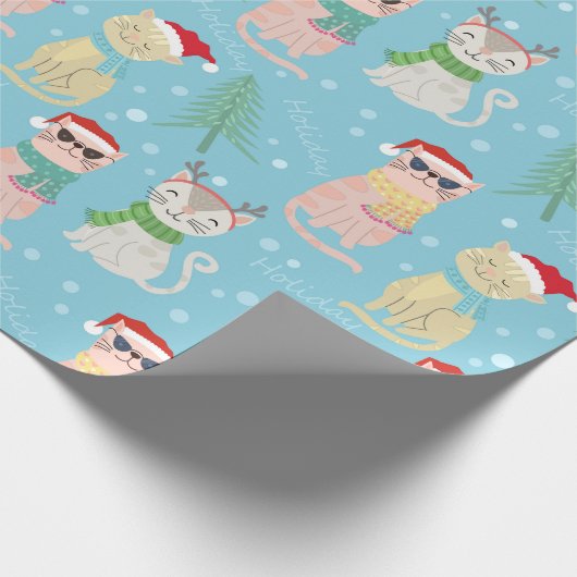 お祝いのサングラス猫のクリスマス|のクリスマスツリー ラッピングペーパー (角)
