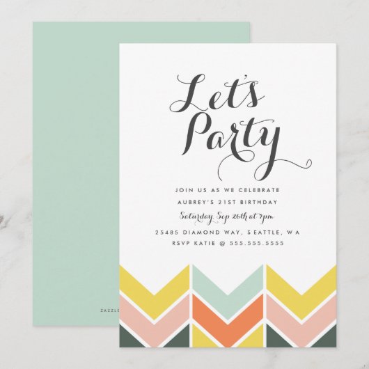 お祝いのシェブロンの誕生日招待状 招待状 (正面/裏面)