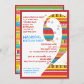 お祝いのストライプな第2第2誕生会 招待状 (正面/裏面)