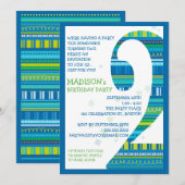 お祝いのストライプ ナンバー2 誕生日パーティー2歳 招待状 (正面/裏面)