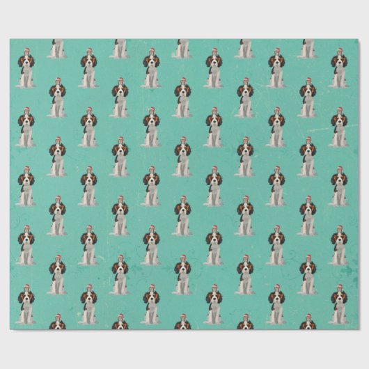 お祝いのスパニエル犬及びフクロウの包装紙 ラッピングペーパー (フラット)