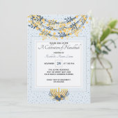 お祝いのハヌカー金ゴールド花とネイビーブルー 招待状 (スタンド正面)