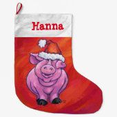 お祝いのパーソナライズなブタのクリスマス ラージクリスマスストッキング (正面)
