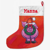 お祝いのパーソナライズなブタのクリスマス ラージクリスマスストッキング (裏面)