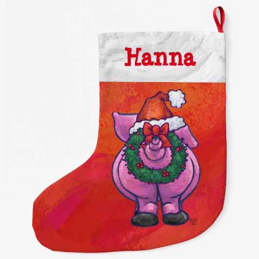 お祝いのパーソナライズなブタのクリスマス ラージクリスマスストッキング (裏面)