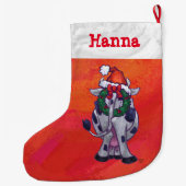 お祝いのパーソナライズな牛クリスマス ラージクリスマスストッキング (裏面)