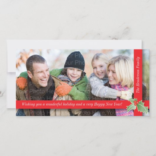 お祝いのヒイラギのリボン: 赤い シーズンカード (正面)