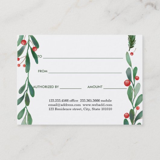 お祝いのヒイラギはクリスマス|のギフト券を去ります 割引カード (裏面)
