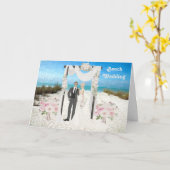 お祝いのビーチ結婚式 カード (黄色い花)