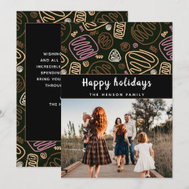 お祝いのピンクのワンラインアート クリスマス ファミリー フォト