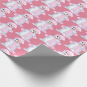 お祝いのピンクの雪だるまのクリスマス・パーティのタイルを張られた覆い ラッピングペーパー (角)