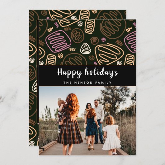 お祝いのピンク ワンラインアート クリスマス ファミリーフォト (正面/裏面)