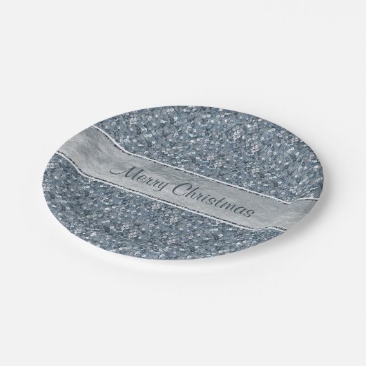 お祝いのフェイクで青いスパンコールの銀ぱくのグリッター ペーパープレート (アングル)