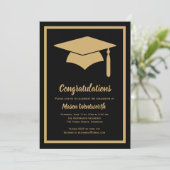 お祝いのフェイクな金ゴールド/黒い卒業生の招待状 招待状 (スタンド正面)