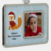 お祝いのベビーのキツネの初めてのクリスマスの休日 シルバープレートフレームオーナメント (右)