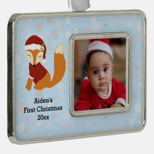 お祝いのベビーのキツネの初めてのクリスマスの休日 シルバープレートフレームオーナメント (右)