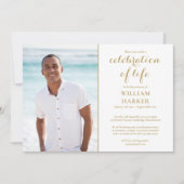 お祝いのライフエレガント金ゴールド葬儀の写真 招待状 (正面)