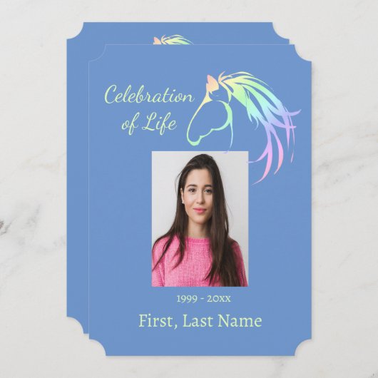 お祝いのライフソフトカラーズパステルホースロゴ 招待状 (正面/裏面)