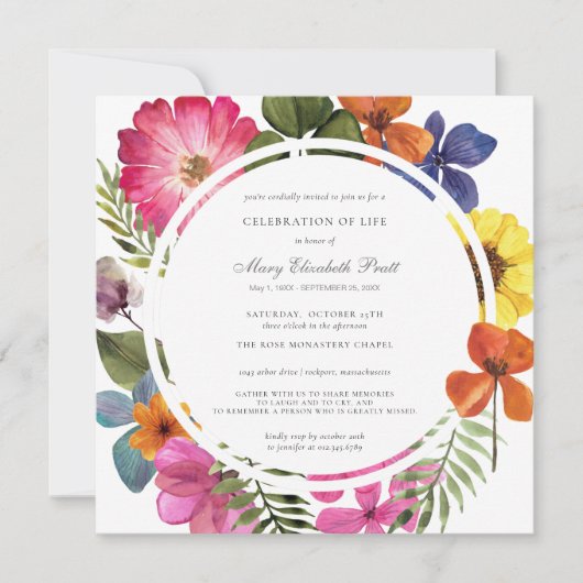 お祝いのライフダスティボホサマー秋フローラ 招待状 (正面)