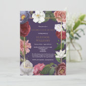 お祝いのライフパープル金ゴールドバラフローラ写真 招待状 (スタンド正面)