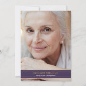 お祝いのライフパープル金ゴールドバラフローラ写真 招待状 (裏面)