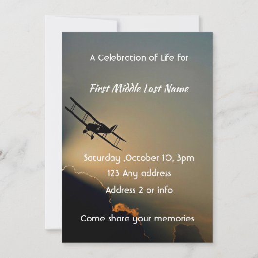 お祝いのライフフォトパイロット機飛んでいる 招待状 (正面)