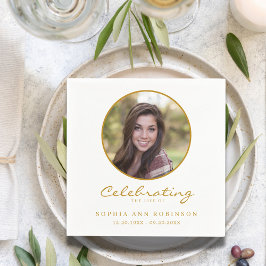 お祝いのライフフォト金ゴールドスクリプト葬儀 スタンダードカクテルナプキン