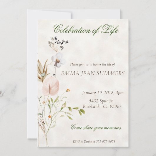 お祝いのライフワイルドフラワー水色 招待状 (正面)